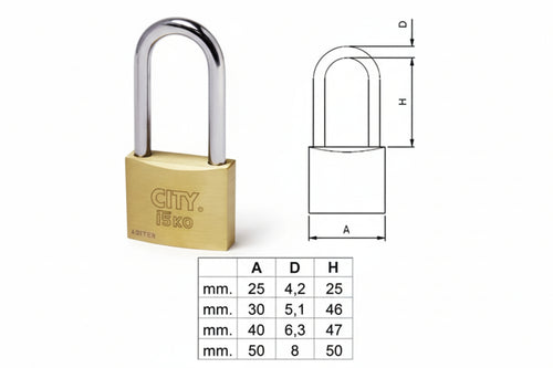Lucchetto Ottone Arco Lungo Aditus City P700- - Mm.30 (P70030467) - 10 Pezzi Iseo