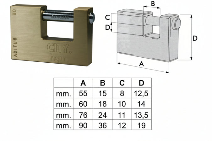 Lucchetto Rettangolare In Ottone City P740 Mm.55 (P74050177) Iseo