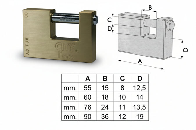 Lucchetto Rettangolare In Ottone City P740- - Mm.75 Ka (P74070127.K) - 6 Pezzi Iseo