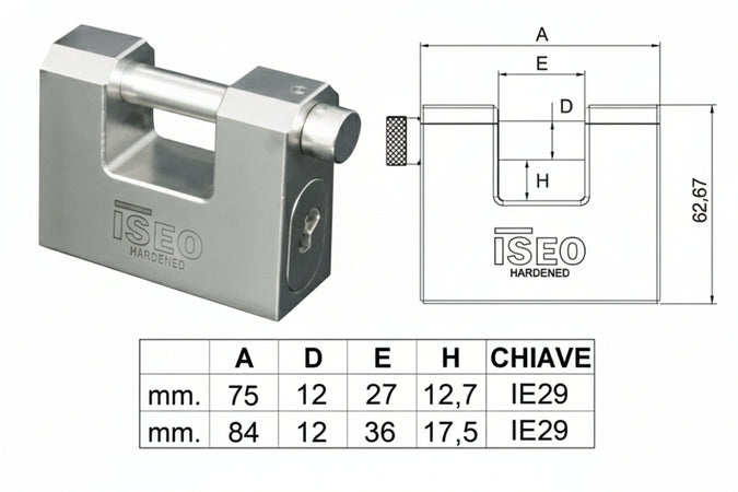 Lucchetto In Acciaio Rettangolare Una Bocca Clarus Mm.75 (P2407513S) Iseo