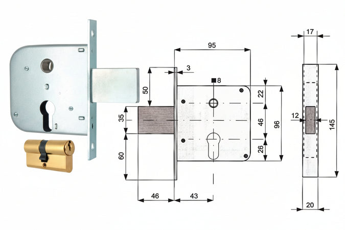 Serratura Infilare Cancelli Catenaccio E Scr. + Quadro Cil. Sag. 133- - Mm.50 (133 50 0) - 2 Pezzi Mg