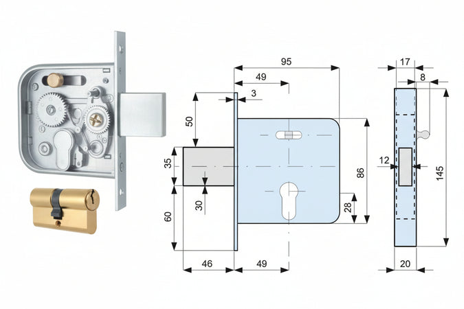 Serratura Infilare Cancelli Catenaccio E Scr.+Quadro Cil.Sagomato 138- - Mm.50 (138 50 0) - 2 Pezzi Mg