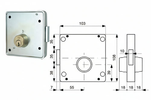 Serrature Applic. Per Cancelli 2 Mand. Solo Catenaccio Cil. Fissi 423- - Mm.55 (423.55.2) Sx - 2 Pezzi Mg