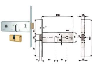 Serratura Infilare Per Fasce Catenaccio 2 Mandate E Scr. Mm.44 H 800- - Mm.60 (800.60.1) - 2 Pezzi Mg