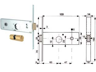 Serratura Infilare Per Fasce Catenaccio 2 Mandate E Scr. Mm.44 H 801- - Mm.60 (801.60.1) - 2 Pezzi Mg