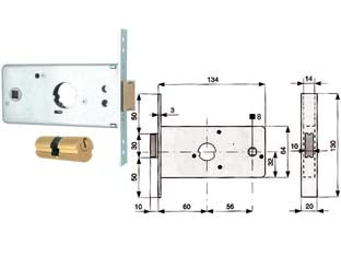 Serratura Infilare Per Fasce Caten. 1 Mandata E Scr. Mm.64 H 288600- - Mm.60 (288.60.0) - 2 Pezzi Mg
