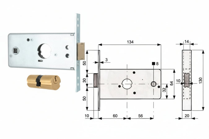 Serratura Infilare Per Fasce Caten. 1 Mandata E Scr. Mm.64 H 288600- - Mm.60 (288.60.0) - 2 Pezzi Mg