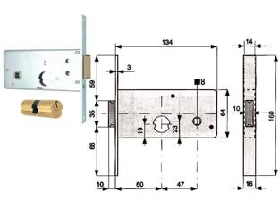 Serratura Infilare Per Fasce Catenaccio 2 Mandate E Scr. Mm.64 H 805- - Mm.60 (805.60.1) - 2 Pezzi Mg