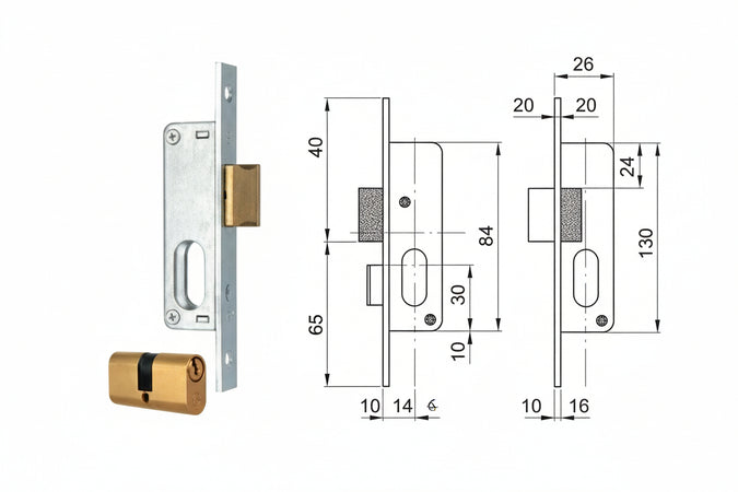 Serratura Da Infilare Per Montanti Solo Scrocco Con Cilindro 904 Mm.14 (904.14.1) Mg