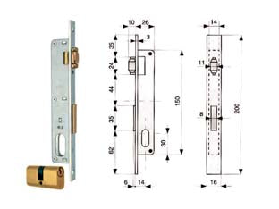Serratura Da Infilare Per Montanti Catenaccio E Rullo Con Cilindro 913 Mm.14 (913.14.1) Mg