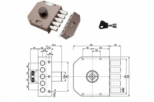 Serratura Laterale Da Applicare Senza Scrocco A Pompa 30601 Mm.60 Dx Cilindro Ø Mm.34 (30601Vd60) Mottura