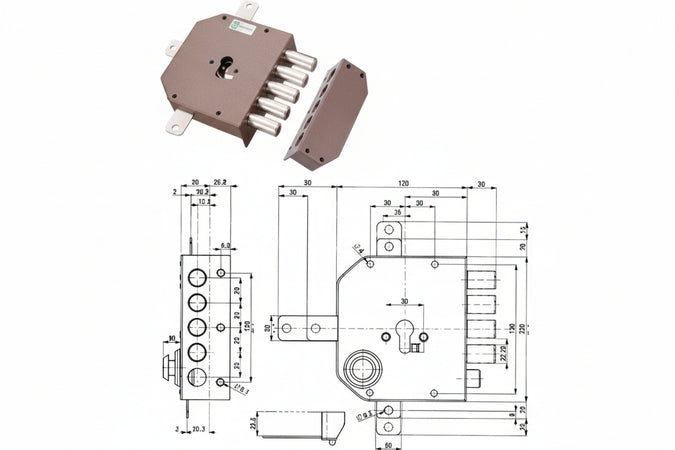 Serratura Quintuplice Applicare Senza Scrocco Cilindro Europeo 38640 Mm.60 Dx (38640Vd00J) Mottura
