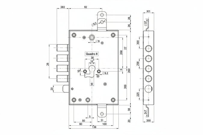 Serratura Triplice Applicare Con Scrocco Cil. Eur. Blindate 85571/28 Mm.63 Sx (85571S28N) Mottura