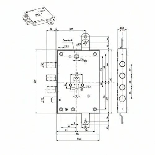 Serratura Triplice Applicare Con Scrocco Cil. Eur. Blindate 85571/37 Mm.63 Sx (85571S37N) Mottura
