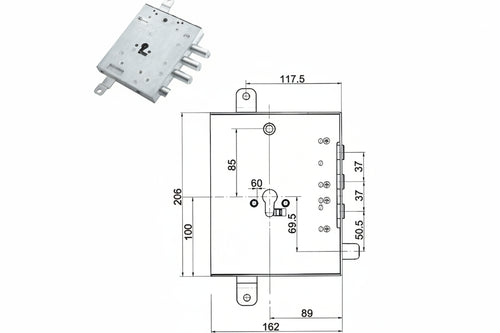 Serratura Tripl. Applic. Scrocco Cil. Eu. Blindate Gardesa 898571Grld Mm.89 Sx (898571Grld Sx) Mottura