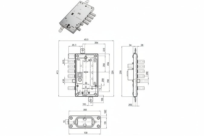Serratura Tripl. Applic. Multif. Scr. Cil. Eu. + D/Mappa Blind. 54597 Mm.60 Dx (54597Romd36) Mottura