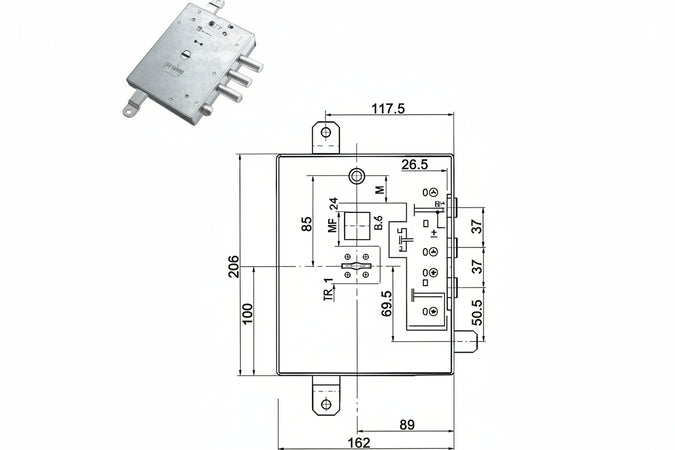 Serratura Tripl. Applicare Scrocco D/Mappa Blind. Gardesa 89R571Gd/17 Mm.89 Dx (89R571Gd/17 Dx) Mottura