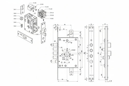 Serratura Triplice Infilare Con Scrocco Cil. Europeo Blindate 85771/37- - Mm.63 Sx (85771D37N) - Mottura