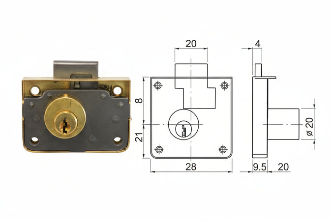 Serratura Da Applicare 1/2 Scatola Con Cilindro Una Mandata Mm.30 Mrcas