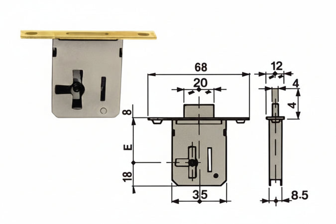 Serratura Da Infilare 1 Leva Bordo Ottonato- - Mm.50 Dx - 5 Pezzi Mrcas