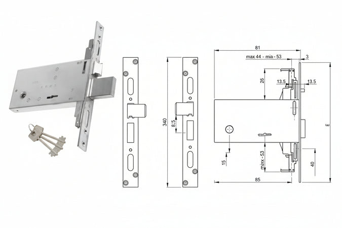 Serratura Tripl. Infil. Per Fasce D/Mappa Caten. E Scr. Mm.81 H F6873 Mm.70 (F6873) Nuova Feb