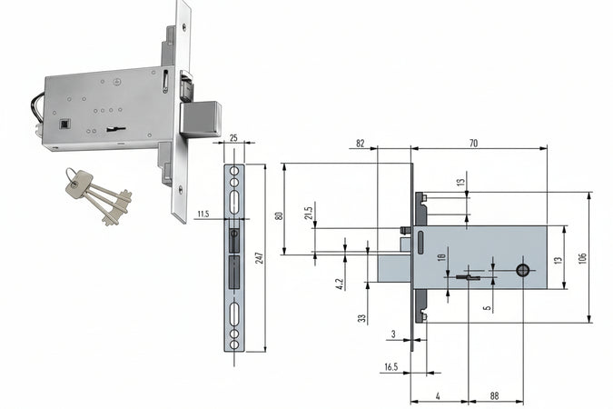 Elettroserratura Tripl. Infil. Fasce D/M Caten. E Scr. Mm.81 H F6973 Mm.90 (F6993) Nuova Feb