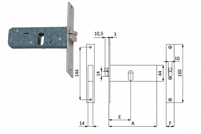 Elettroserratura Da Infilare Per Fasce Mm.44 H 399 Mm.60 Dx (399) Omec