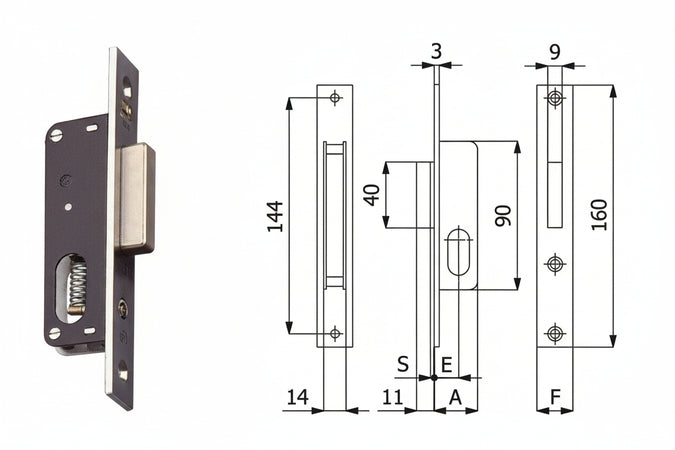 Serrature Da Infilare Per Montanti Solo Catenaccio 355 Mm.15 (355) Omec