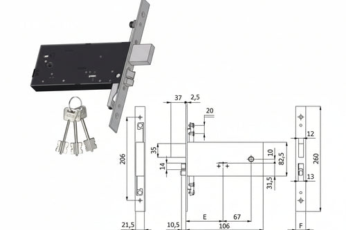 Elettroserratura Tripl. Infil. Fasce D/M Cat. E Scr. Mm.82,5 H 5968 Mm.90 Interasse Mm.67 (5968) Omec