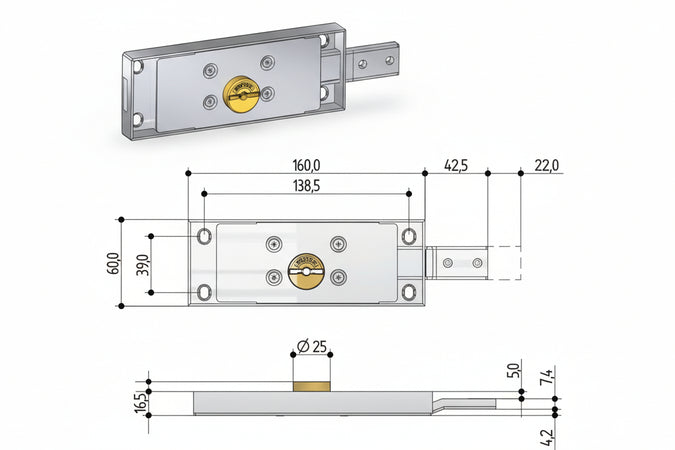 Serratura Serranda Laterale Cilindro Fisso Doppia Mappa- - Dx-Sx Accoppiate Ka (0733.401) - 1 Coppia Prefer