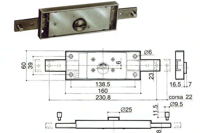 Serratura Serranda Centrale Cilindro Fisso Doppia Mappa 8601 (8601.001) Prefer
