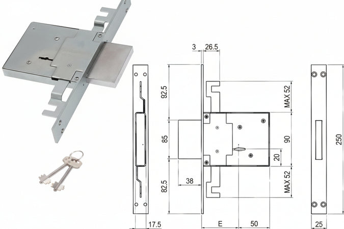 Serratura Triplice Da Infilare Doppia Mappa 450/3S Mm.70 (00450 3S 70 2C Ci) Sab