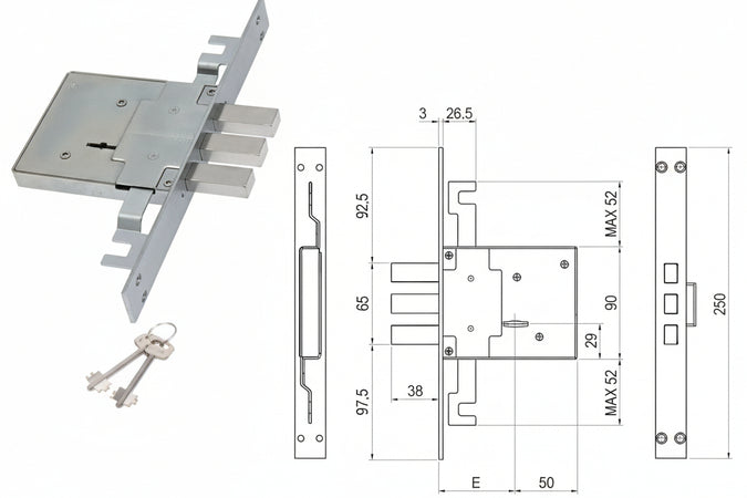 Serratura Triplice Da Infilare D. Mappa Catenaccio Antistrappo 460/3S Mm.70 (00460 3S 70 2C Ci) Sab