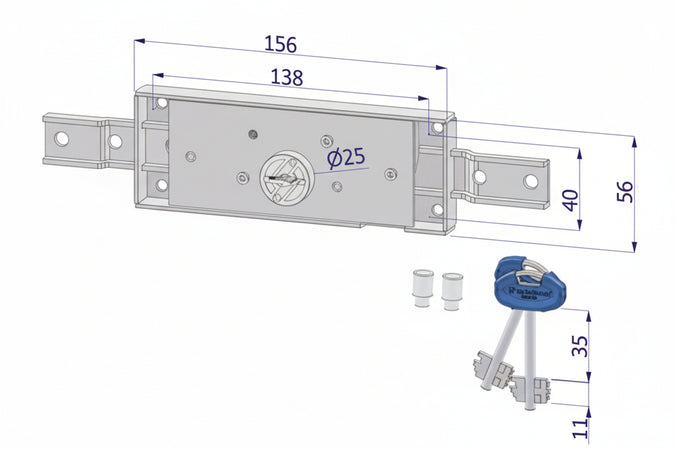 Serratura Centrale Doppia Mappa Per Serranda C/Catenaccio Piegato 2205 (2205Xzb4508Ab2) Securemme