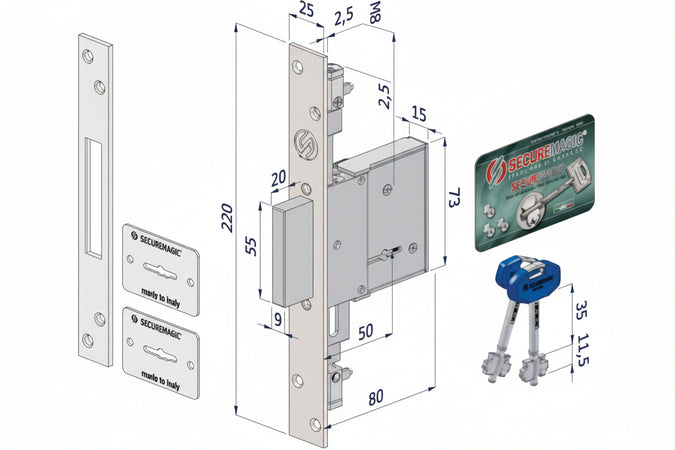 Serratura Triplice Da Infilare Doppia Mappa 2003 Mm.70 (2003Xzb7025A32) Securemme