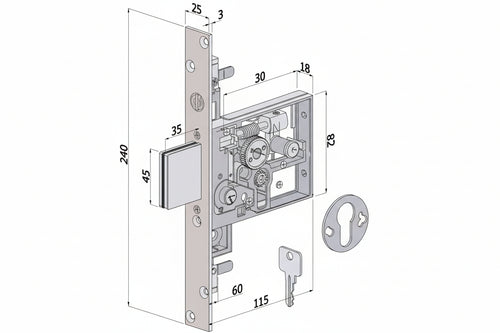 Serratura Triplice Infilare Profilo Europeo 3 Mandate 2053 Mm.60 (2053Xzb6025) Securemme