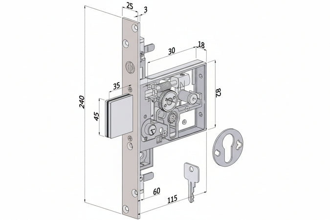Serratura Triplice Infilare Profilo Europeo 3 Mandate 2053 Mm.60 (2053Xzb6025) Securemme