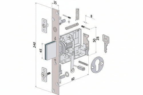 Serratura Triplice Infilare Profilo Europeo 3 Mandate 2053 Mm.70 (2053Xzb7025) Securemme