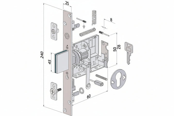 Serratura Triplice Infilare Profilo Europeo 3 Mandate 2053 Mm.70 (2053Xzb7025) Securemme