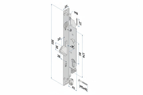 Serratura Triplice Extension Profilo Europeo Per Persiane 2153 Mm.25 (2153Xzb2525) Securemme