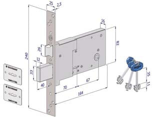 Serratura Da Infilare Per Fasce Doppia Mappa Mm.82 H 2010 Mm.70 (2010Uzb70Xxab3) Securemme