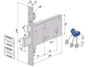 Serratura Triplice Da Infilare Per Fasce Doppia Mappa Mm.82 H 2008 Mm.70 Securemme