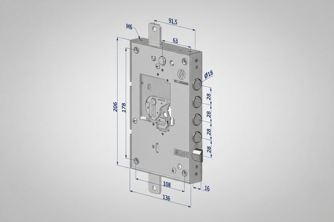 Serratura Triplice Applicare Per Porte Blindate Nuda S/Cuore Int.28 25 Dx (2501Dcr0328) Securemme