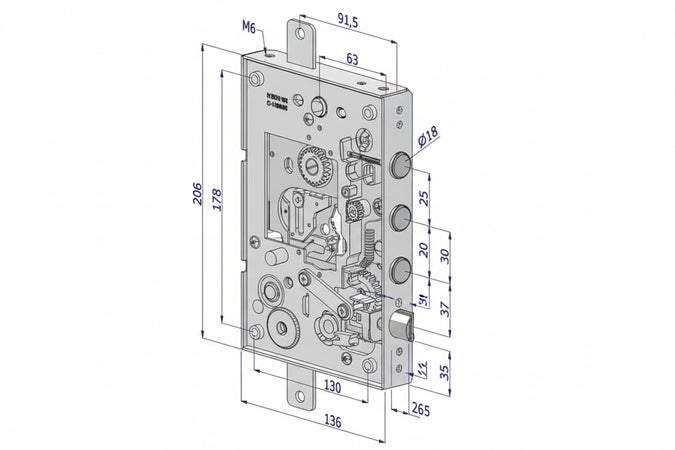 Serratura Triplice Applicare Per Porte Blindate Nuda S/Cuore Int.37 25 Dx (2501Dcr0337) Securemme