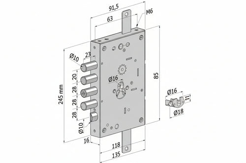 Serratura Triplice P/Porte Blindate Cilindro Europeo Revers.Int.28 265 (2651Scr0328Cxx) Securemme