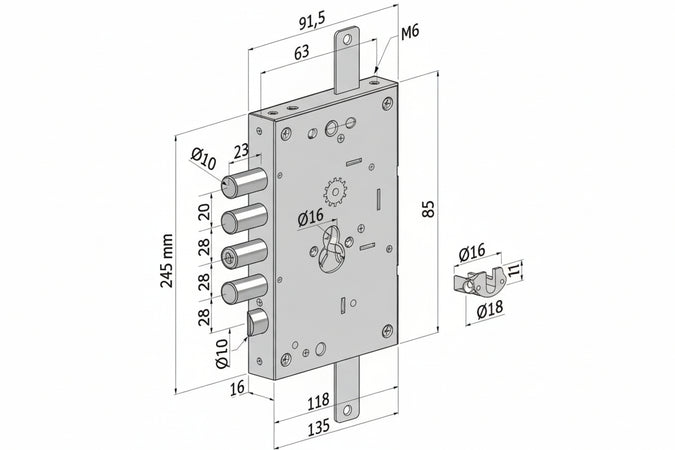 Serratura Triplice P/Porte Blindate Cilindro Europeo Revers.Int.28 265 (2651Scr0328Cxx) Securemme