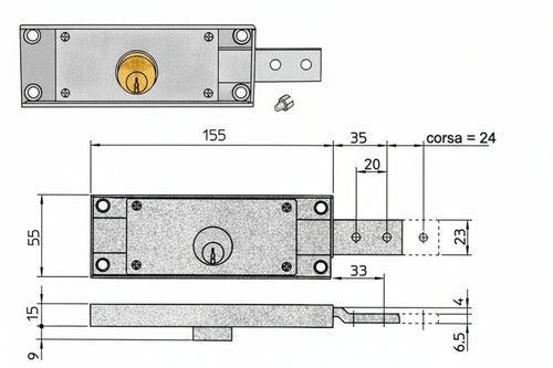 Serratura Per Serranda Laterale Cilindro Fisso Tondo Dx Sx Accoppiata Ka (8232.9/8233.9) Viro