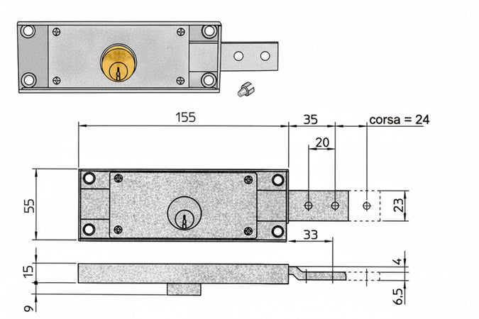 Serratura Per Serranda Laterale Cilindro Fisso Tondo Dx Sx Accoppiata Ka (8232.9/8233.9) Viro