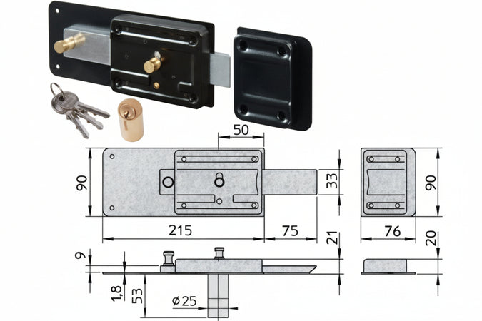 Ferroglietto Applicare Catenaccio 5 Mand. E Scrocco Cil. Fisso 1.7852 Mm.60 (1.7853/714) Viro