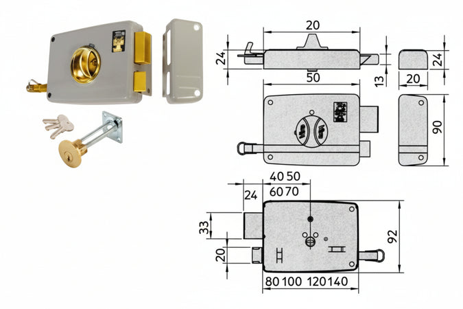 Serratura Da Portoncino Con Pomolo Interno Catenaccio E Scrocco Mm.40 Dx (1.7601) Viro